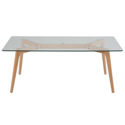 Beliani Glass Top Coffee Table 120 X 60 Cm Rectangular With Beech Legs - thumbnail 3