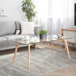 Beliani Glass Top Coffee Table 120 X 60 Cm Rectangular With Beech Legs - thumbnail 2