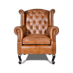 Elm Home And Products Real Genuine Leather Wing Accent Arm Chair Brown Tan 103Cm High X 81Cm Wide X 84Cm Deep - thumbnail 2