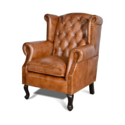 Elm Home And Products Real Genuine Leather Wing Accent Arm Chair Brown Tan 103Cm High X 81Cm Wide X 84Cm Deep - thumbnail 1