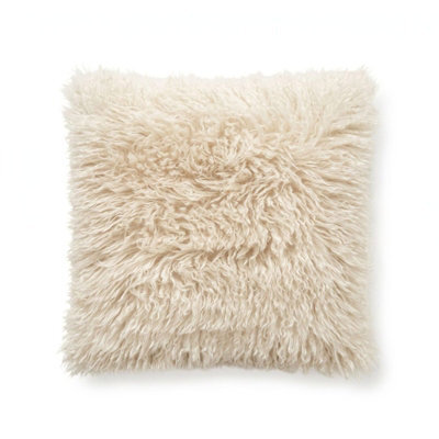 Homescapes Cream Faux Mongolian Fur Cushion, 40 X 40Cm - image 1