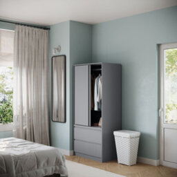Urbn-Living Urbnliving 2 Sliding Doors Wardrobe 2 Drawer Bedroom Clothes Hanging Rail Grey Carcass With Grey Doors Storage Cupboard - thumbnail 2