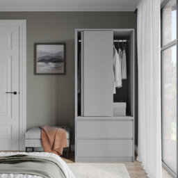 Urbn-Living Urbnliving 2 Sliding Doors Wardrobe 2 Drawer Bedroom Clothes Hanging Rail Grey Carcass With Grey Doors Storage Cupboard - thumbnail 3