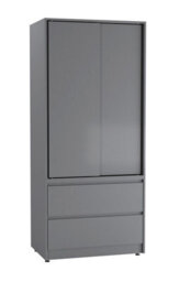 Urbn-Living Urbnliving 2 Sliding Doors Wardrobe 2 Drawer Bedroom Clothes Hanging Rail Grey Carcass With Grey Doors Storage Cupboard - thumbnail 5