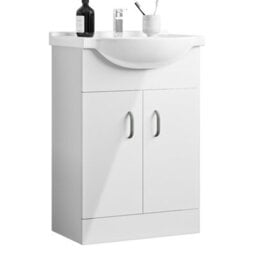 AVER-GROWTH Freestanding Bathroom Vanity Unit Gloss White Flat Pack Bathroom Cabinets Only 645(W)X315X(D)X781(H)mm With 2 Doors - thumbnail 5