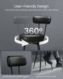 Ledrem Swivel Counter Stools, Set Of 2, Bar Chairs With Backs, Transitional, Steel, Plywood, Pu Leather, Peva, Kitchen, Ink Black - thumbnail 6