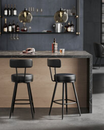 Ledrem Swivel Counter Stools, Set Of 2, Bar Chairs With Backs, Transitional, Steel, Plywood, Pu Leather, Peva, Kitchen, Ink Black - thumbnail 1