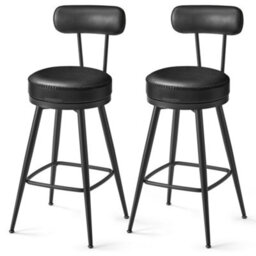 Ledrem Swivel Counter Stools, Set Of 2, Bar Chairs With Backs, Transitional, Steel, Plywood, Pu Leather, Peva, Kitchen, Ink Black - thumbnail 2
