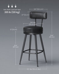 Ledrem Swivel Counter Stools, Set Of 2, Bar Chairs With Backs, Transitional, Steel, Plywood, Pu Leather, Peva, Kitchen, Ink Black - thumbnail 7