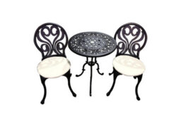 Sh&g Penryhn 2 Seat Bistro Set - 3 Piece Round Table & Chairs - Black Cast Aluminium With Cream Cushions - Indoor & Outdoor