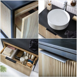 Homestylestore Black And Light Oak 800mm Bathroom Fluted Vanity Unit And 370mm Round Countertop Basin - thumbnail 4