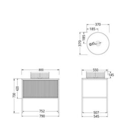 Homestylestore Black And Light Oak 800mm Bathroom Fluted Vanity Unit And 370mm Round Countertop Basin - thumbnail 5