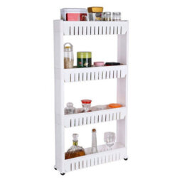 4 Tier Slim Slide Out Kitchen Bathroom Trolley Rack Holder - Space Saving - Fits In Neatly Between A Fridge Or Washing Machine - thumbnail 4