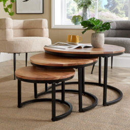Home Source Eureka Acacia Nest Of 3 Round Tables - thumbnail 5