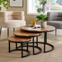 Home Source Eureka Acacia Nest Of 3 Round Tables - thumbnail 3