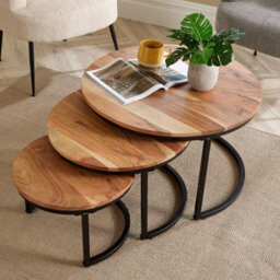 Home Source Eureka Acacia Nest Of 3 Round Tables - thumbnail 6