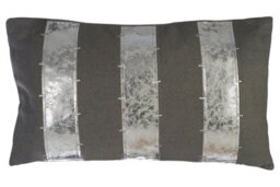 Orsina Luxe Grey & Silver Cushion,decorative Pillow Throw With Zigzag Stitching,removable Leather Cushion Cover