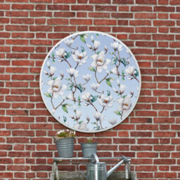 Mirroroutlet The Typis White Metal Edged Circular Garden Wall Mirror With White Flower Decals 80Cm Diameter