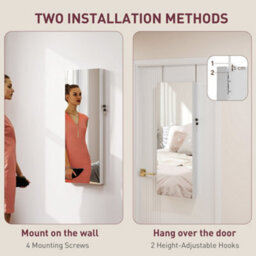 Homcom Door Hanging Or Wall Mounted Jewellery Cabinet W/ Mirror Pink Lining - thumbnail 7