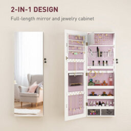Homcom Door Hanging Or Wall Mounted Jewellery Cabinet W/ Mirror Pink Lining - thumbnail 4