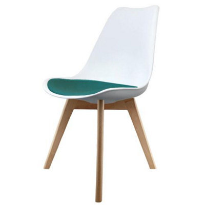 Fusion Living Soho White & Teal Plastic Dining Chair With Squared Light Wood Legs - image 1