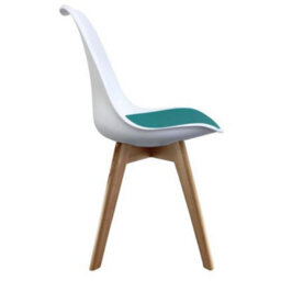 Fusion Living Soho White & Teal Plastic Dining Chair With Squared Light Wood Legs - thumbnail 5