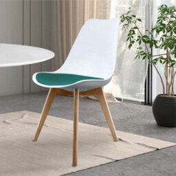 Fusion Living Soho White & Teal Plastic Dining Chair With Squared Light Wood Legs - thumbnail 2