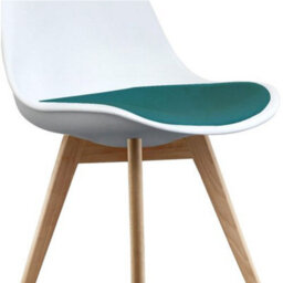 Fusion Living Soho White & Teal Plastic Dining Chair With Squared Light Wood Legs - thumbnail 3
