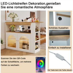 Abrihome Modern Extendable Kitchen Island Table , Extendable Table With Storage, Bar Bistro Table, Swivel, With 1M Led Strip , White  - thumbnail 3