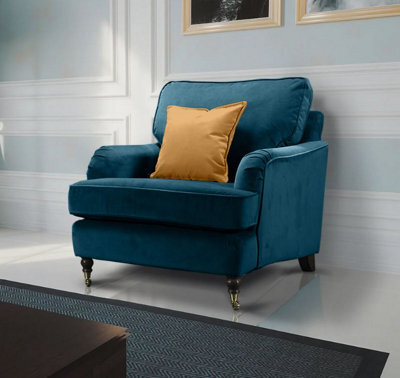 1 Seater Sofa In Turquoise Teal Velvet Fabric - image 1