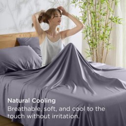 Aspire Homeware 100% Egyptian Cotton Flat Sheet Deep Coverage Ultracool Flat Bedding Grey Sheet King, (L)298Cmx(W)270Cm - thumbnail 2