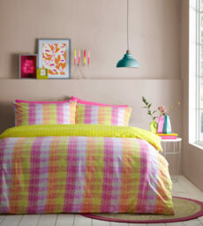 Furn. Neola Abstract Striped Reversible Duvet Cover Set, Double, Pink - thumbnail 2