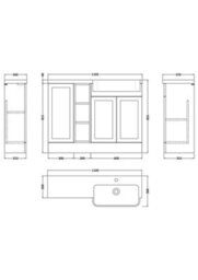 Balterley Pirehill Traditional Floor Standing Compact 3 Door Combination Vanity Unit With Shelves And Basin, Right Hand, 1100mm, Dark Grey - thumbnail 2