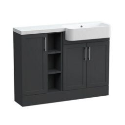 Balterley Pirehill Traditional Floor Standing Compact 3 Door Combination Vanity Unit With Shelves And Basin, Right Hand, 1100mm, Dark Grey - thumbnail 1
