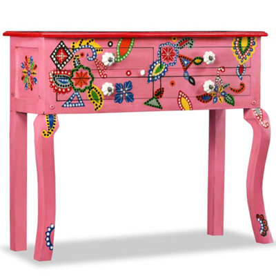 Berkfield Console Table Solid Mango Wood Pink Hand Painted - image 1