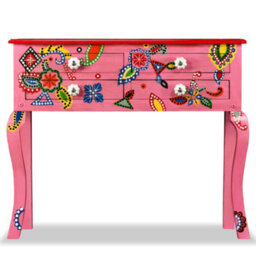Berkfield Console Table Solid Mango Wood Pink Hand Painted - thumbnail 3