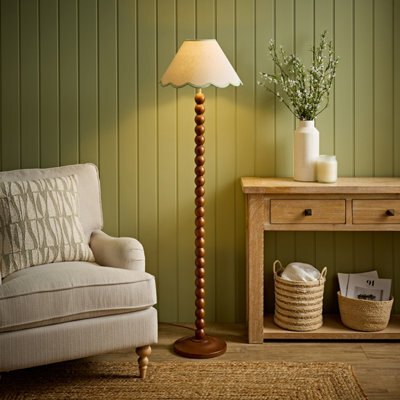 Valuelights Bobbin Green Trim Linen Shade Walnut Bobble Floor Lamp - image 1