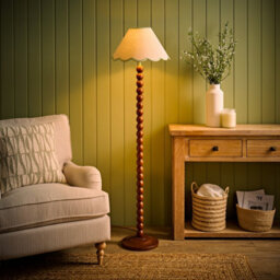 Valuelights Bobbin Green Trim Linen Shade Walnut Bobble Floor Lamp - thumbnail 2