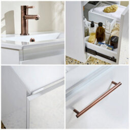 Homestylestore 600mm White Wall Hung Bathroom Vanity Unit And Copper T Bar Handle - thumbnail 4
