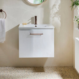 Homestylestore 600mm White Wall Hung Bathroom Vanity Unit And Copper T Bar Handle - thumbnail 2