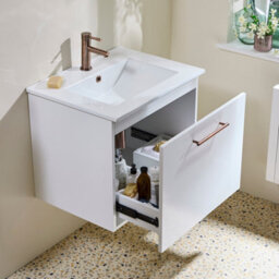 Homestylestore 600mm White Wall Hung Bathroom Vanity Unit And Copper T Bar Handle - thumbnail 3