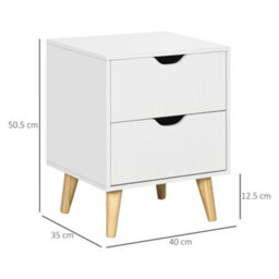 Homcom Bedside Table With Drawer, Side Table With Pine Wood Legs, White - thumbnail 3