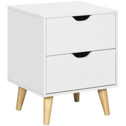 Homcom Bedside Table With Drawer, Side Table With Pine Wood Legs, White - thumbnail 2