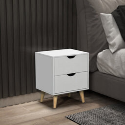 Homcom Bedside Table With Drawer, Side Table With Pine Wood Legs, White