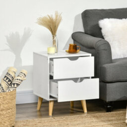 Homcom Bedside Table With Drawer, Side Table With Pine Wood Legs, White - thumbnail 7