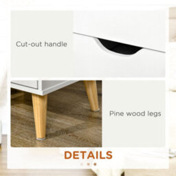 Homcom Bedside Table With Drawer, Side Table With Pine Wood Legs, White - thumbnail 6
