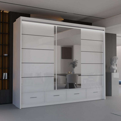 Sliding Wardrobes 4 u LTD Sliding Wardrobes 4U Bradford Modern High Gloss Sliding Door Wardrobe In 3 Colors & Sizes - (White - W2550mm, H2200mm) - image 1