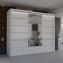 Sliding Wardrobes 4 u LTD Sliding Wardrobes 4U Bradford Modern High Gloss Sliding Door Wardrobe In 3 Colors & Sizes - (White - W255Cm, H220Cm)