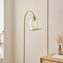 Luminosa Lighting Luminosa Ashcroft Glass Floor Lamp Brushed Aged Brass Plate & Clear Glass E27 - thumbnail 4