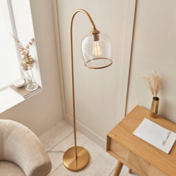 Luminosa Lighting Luminosa Ashcroft Glass Floor Lamp Brushed Aged Brass Plate & Clear Glass E27 - thumbnail 3